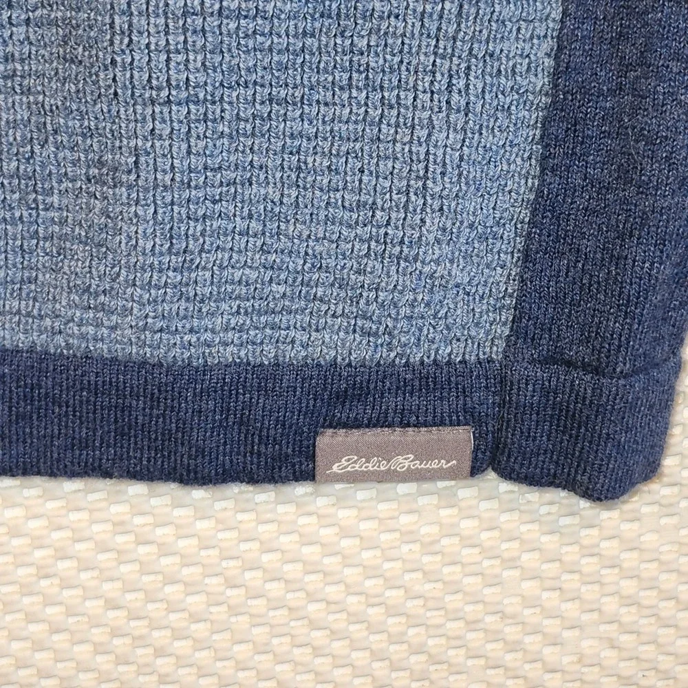 Eddie Bauer Mens Blue Colorblock Raglan Waffle Knit Crewneck Sweater XXL - Picture 6 of 10